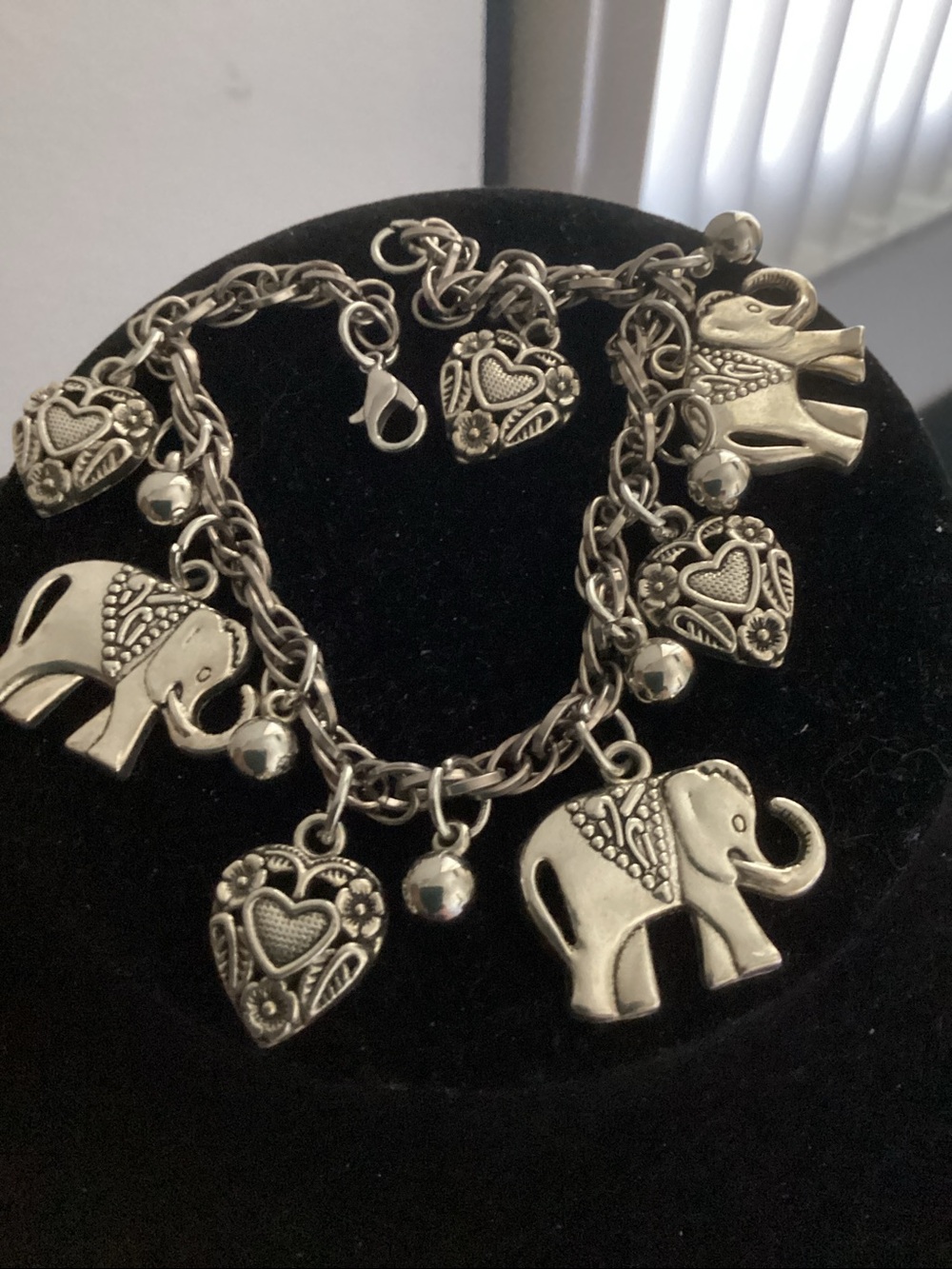 Lucky Silver Elephants & Heart Charm Bracelet - Women Jewelry 8”